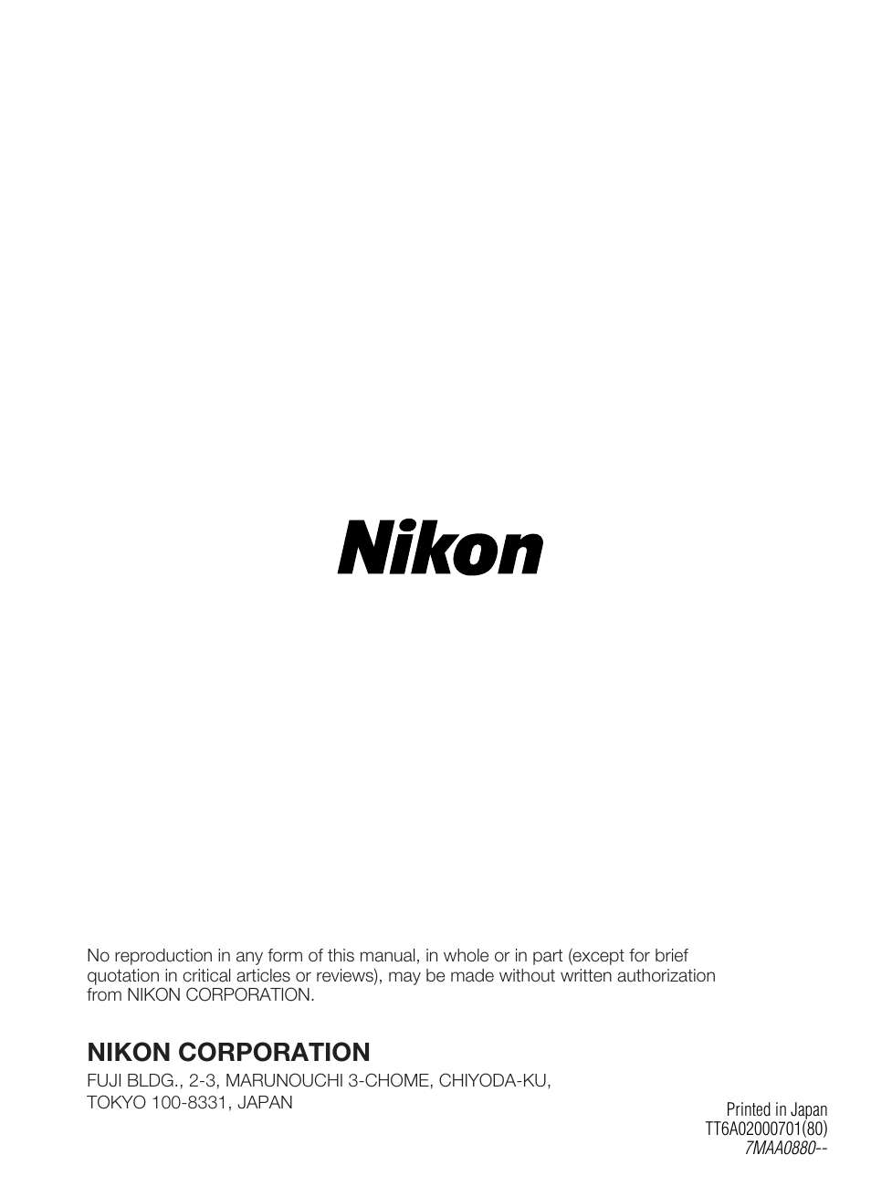 Nikon corporation | Nikon 70-200mm-f-28G-ED-IF-AF-S-VR-Zoom-Nikko User Manual | Page 72 / 72