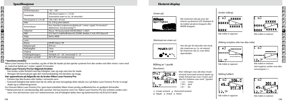 Spesifikasjoner eksternt display | Nikon Forestry User Manual | Page 100 / 229