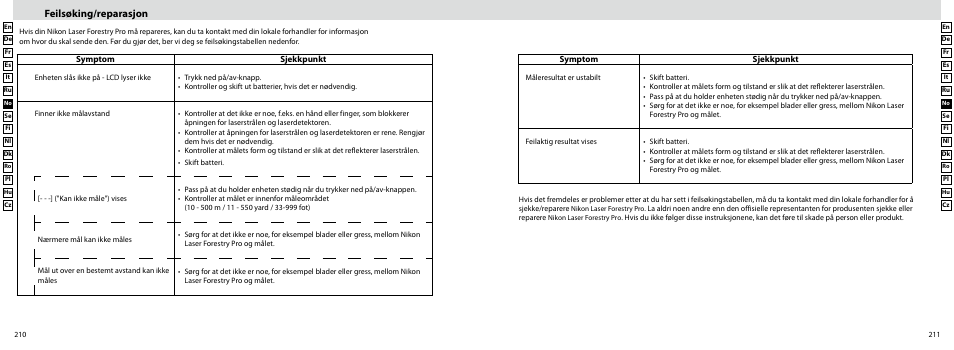 Feilsøking/reparasjon | Nikon Forestry User Manual | Page 106 / 229