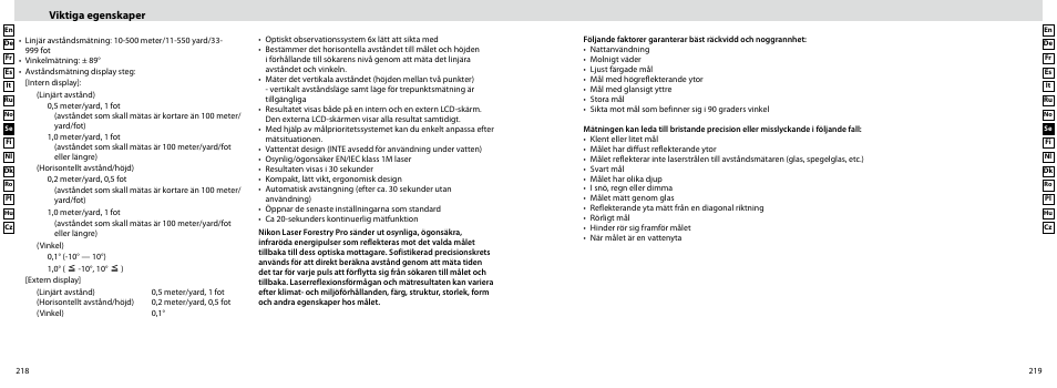 Viktiga egenskaper | Nikon Forestry User Manual | Page 110 / 229