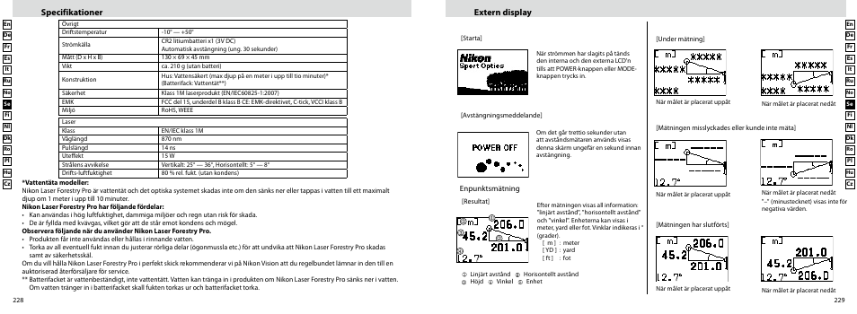 Specifikationer extern display | Nikon Forestry User Manual | Page 115 / 229