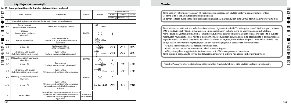 Muuta, Käyttö ja sisäinen näyttö | Nikon Forestry User Manual | Page 135 / 229