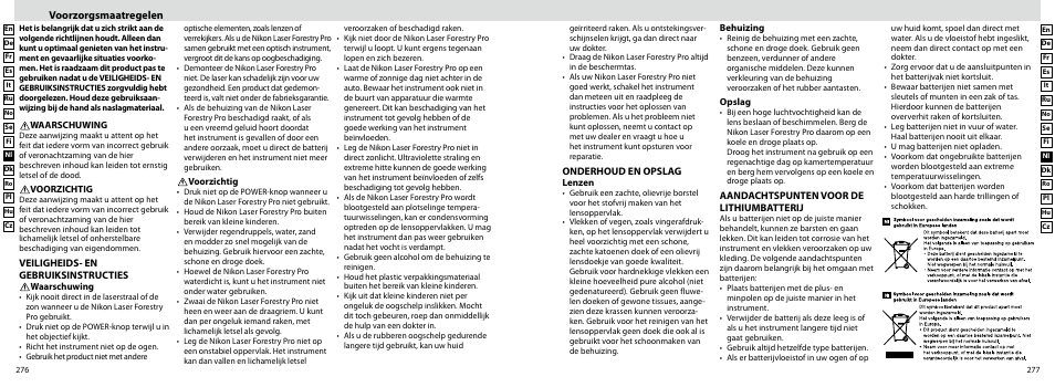 Voorzorgsmaatregelen | Nikon Forestry User Manual | Page 139 / 229