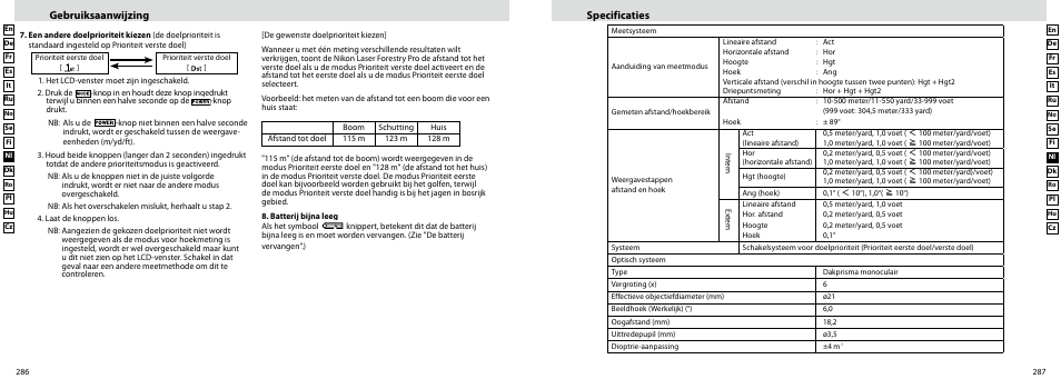 Gebruiksaanwijzing specificaties | Nikon Forestry User Manual | Page 144 / 229