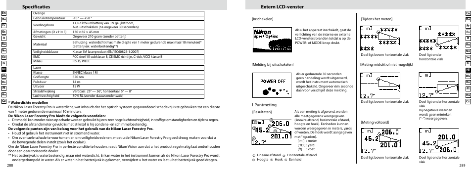 Specificaties extern lcd-venster | Nikon Forestry User Manual | Page 145 / 229
