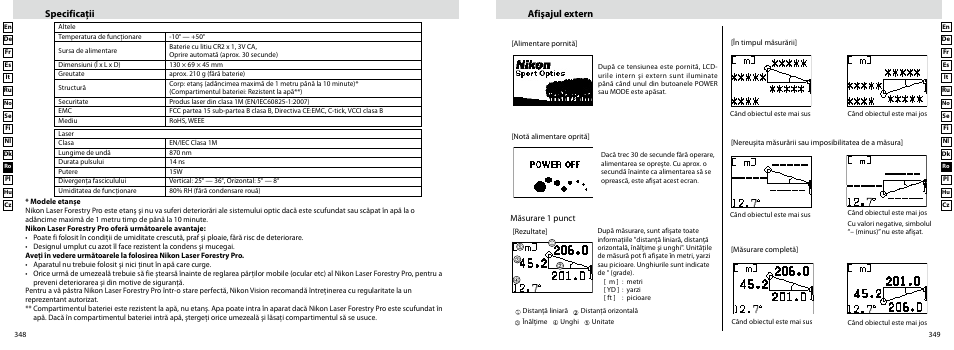 Specificaţii afişajul extern | Nikon Forestry User Manual | Page 175 / 229