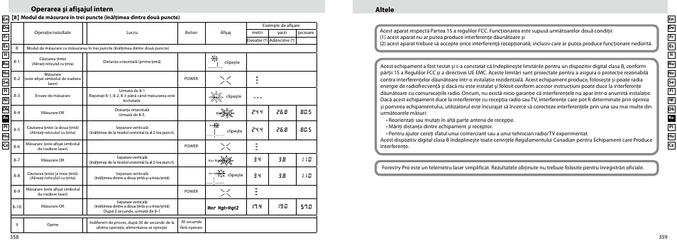 Altele, Operarea şi afişajul intern | Nikon Forestry User Manual | Page 180 / 229