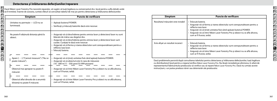 Detectarea şi înlăturarea defecţiunilor/reparare | Nikon Forestry User Manual | Page 181 / 229