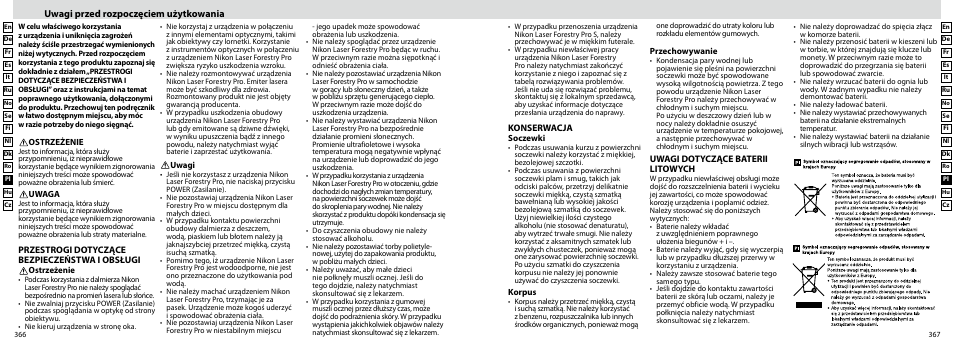 Uwagi przed rozpoczęciem użytkowania | Nikon Forestry User Manual | Page 184 / 229