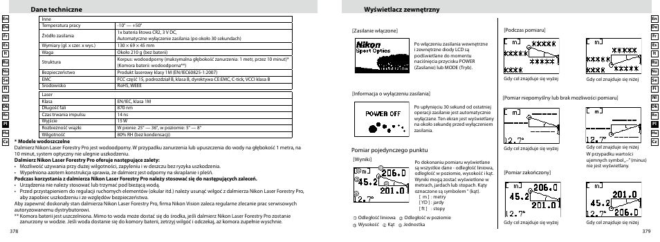 Dane techniczne wyświetlacz zewnętrzny | Nikon Forestry User Manual | Page 190 / 229