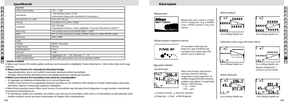 Specifikációk külső kijelző | Nikon Forestry User Manual | Page 205 / 229