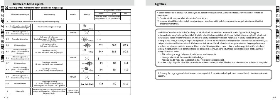 Egyebek, Kezelés és belső kijelző | Nikon Forestry User Manual | Page 210 / 229