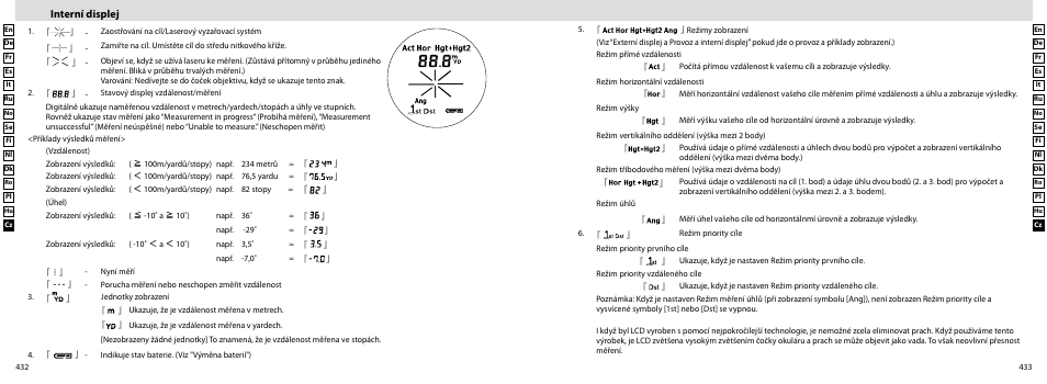 Interní displej | Nikon Forestry User Manual | Page 217 / 229