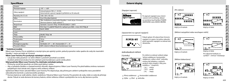 Specifikace externí displej | Nikon Forestry User Manual | Page 220 / 229