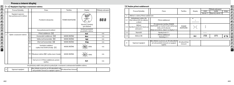 Provoz a interní displej | Nikon Forestry User Manual | Page 222 / 229
