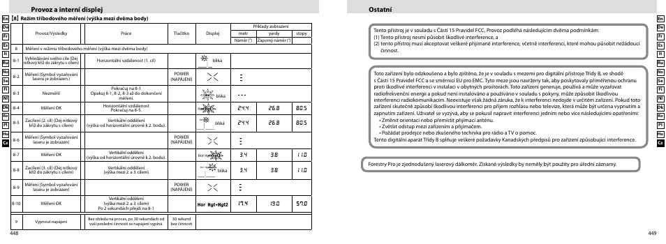 Ostatní, Provoz a interní displej | Nikon Forestry User Manual | Page 225 / 229