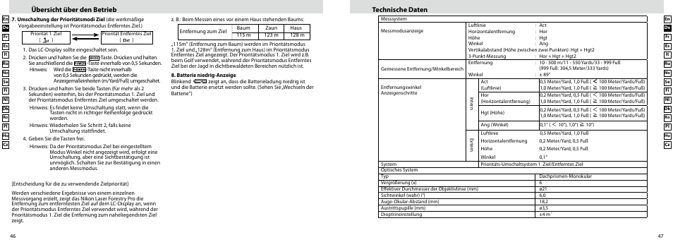 Übersicht über den betrieb technische daten | Nikon Forestry User Manual | Page 24 / 229