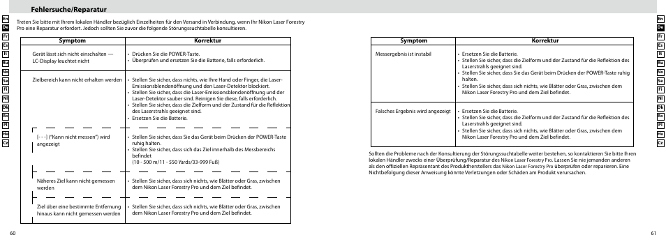 Fehlersuche/reparatur | Nikon Forestry User Manual | Page 31 / 229