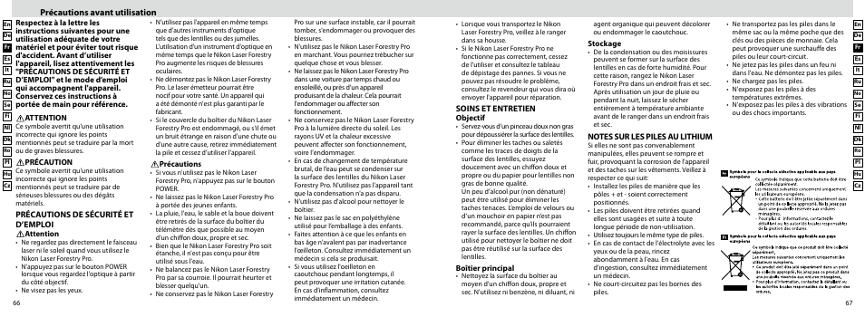 Précautions avant utilisation | Nikon Forestry User Manual | Page 34 / 229