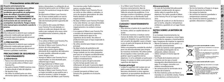 Precauciones antes del uso | Nikon Forestry User Manual | Page 49 / 229