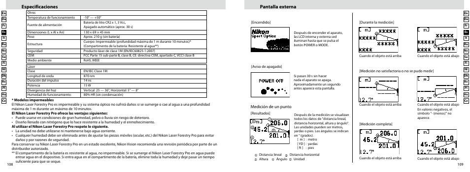 Especificaciones pantalla externa | Nikon Forestry User Manual | Page 55 / 229