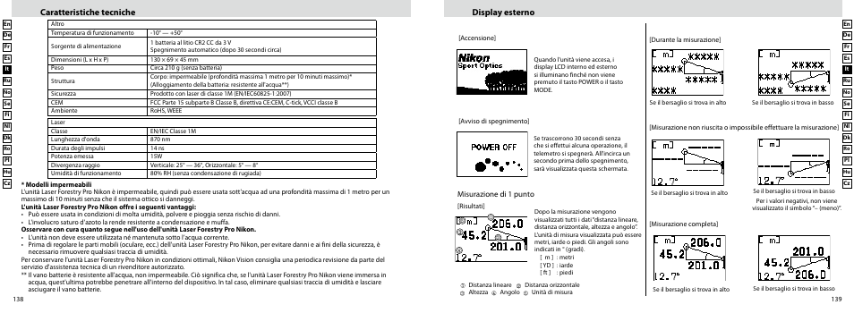 Caratteristiche tecniche display esterno | Nikon Forestry User Manual | Page 70 / 229