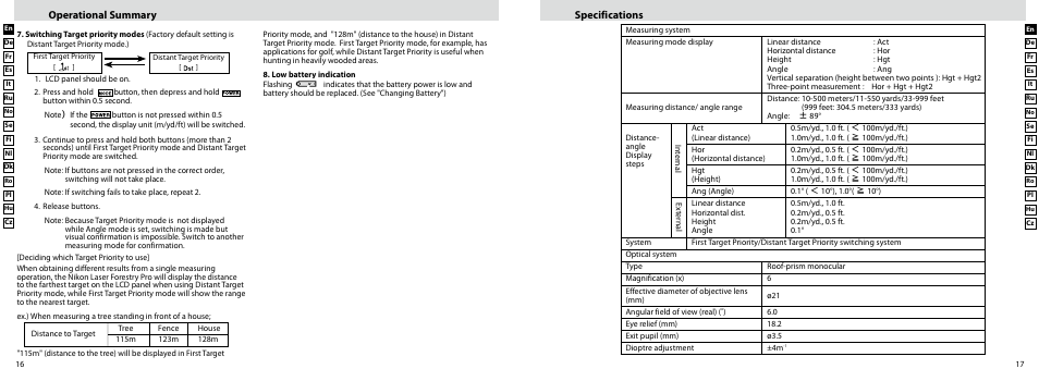 Specifications operational summary | Nikon Forestry User Manual | Page 9 / 229