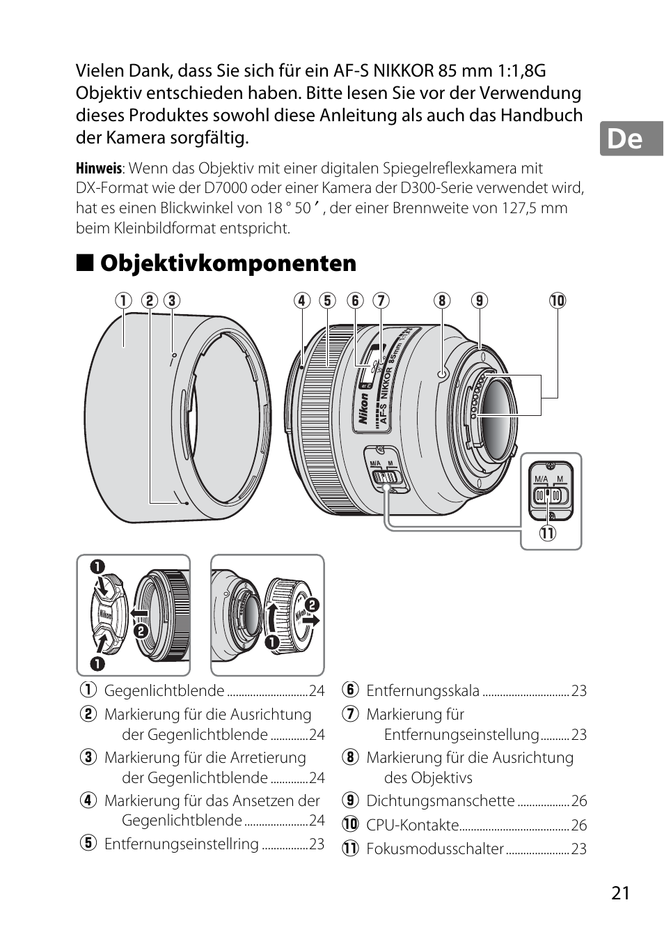 Objektivkomponenten | Nikon 85mm-f-18G-AF-S-Nikkor User Manual | Page 21 / 172