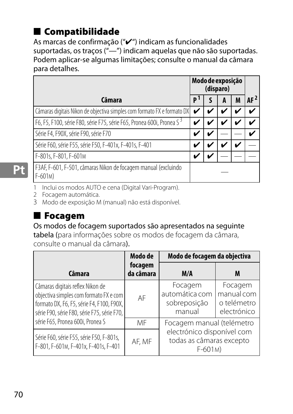 Compatibilidade, Focagem | Nikon 85mm-f-18G-AF-S-Nikkor User Manual | Page 70 / 172