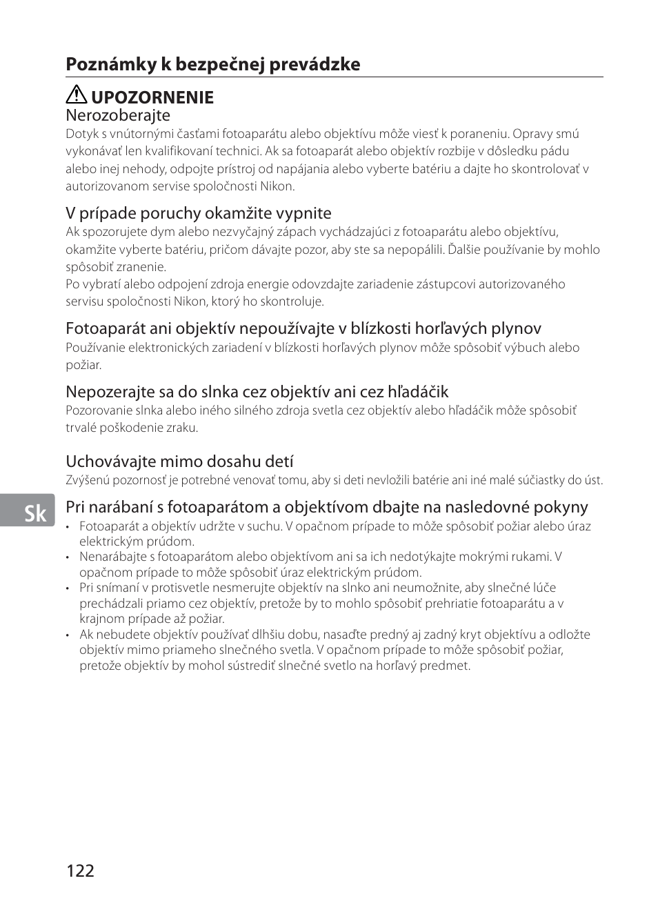 Jp en de fr es se ru nl it sk sk kr | Nikon 70-200mm-f-28G-ED-AF-S-VR-II-Zoom-Nikko User Manual | Page 122 / 180