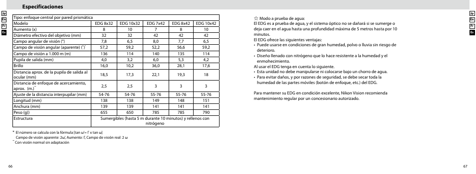 Especificaciones | Nikon EDG User Manual | Page 34 / 35