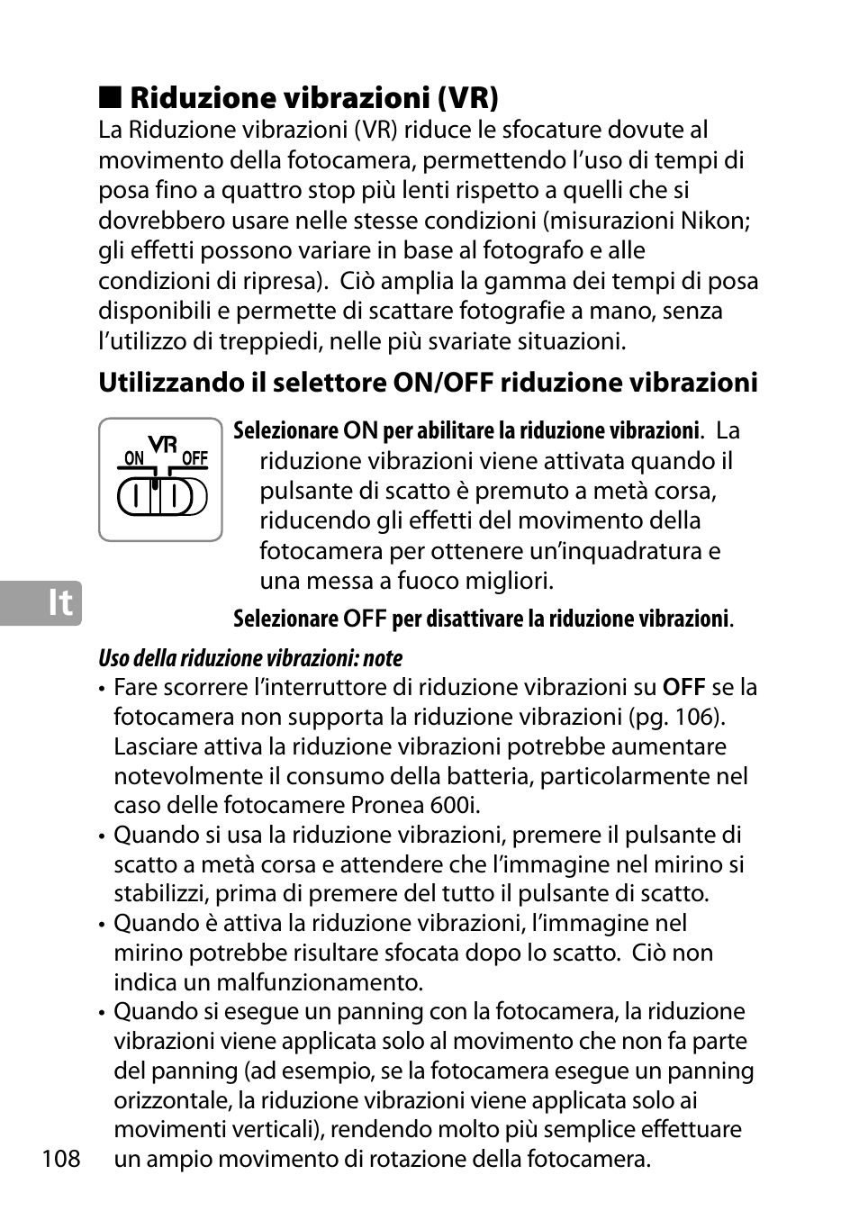 Riduzione vibrazioni (vr) | Nikon 24-85mm-f-35-45G-ED-VR-AF-S-Nikkor User Manual | Page 108 / 220