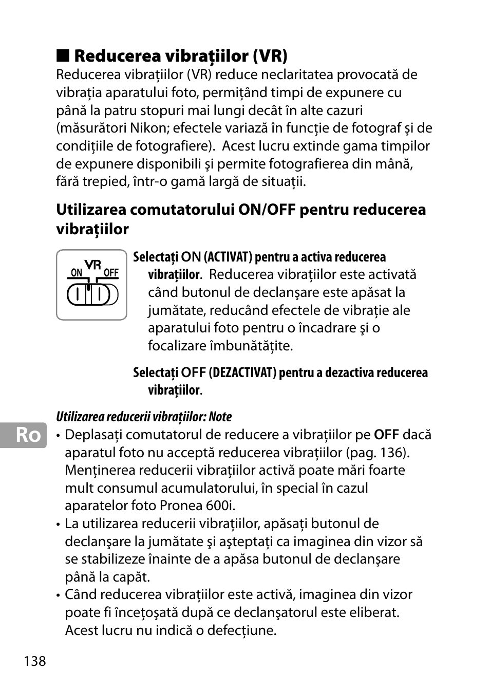 Reducerea vibrațiilor (vr) | Nikon 24-85mm-f-35-45G-ED-VR-AF-S-Nikkor User Manual | Page 138 / 220