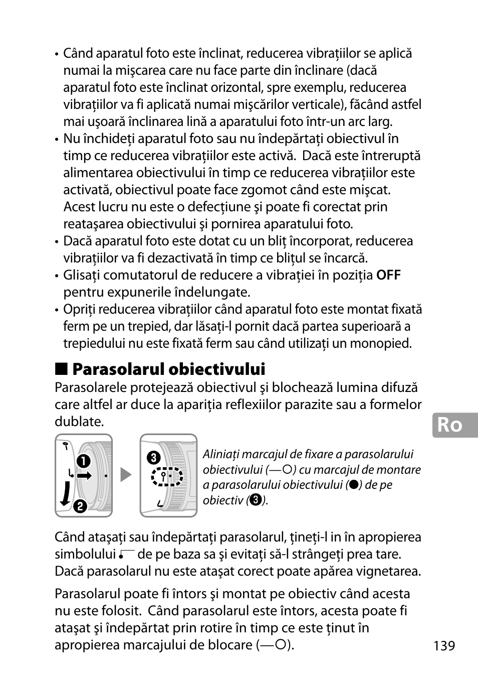 Parasolarul obiectivului | Nikon 24-85mm-f-35-45G-ED-VR-AF-S-Nikkor User Manual | Page 139 / 220