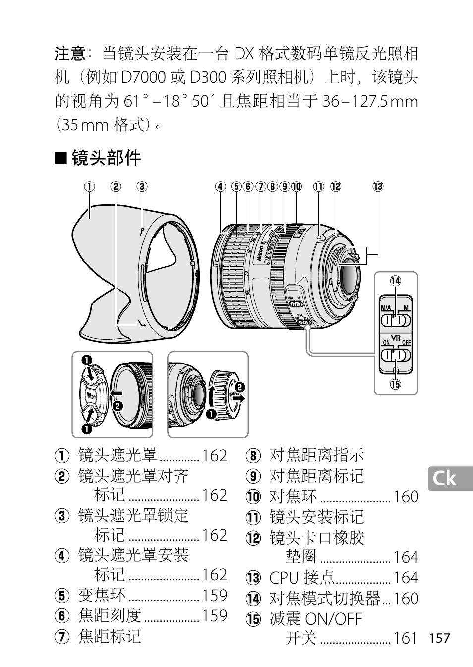 镜头部件 | Nikon 24-85mm-f-35-45G-ED-VR-AF-S-Nikkor User Manual | Page 157 / 220