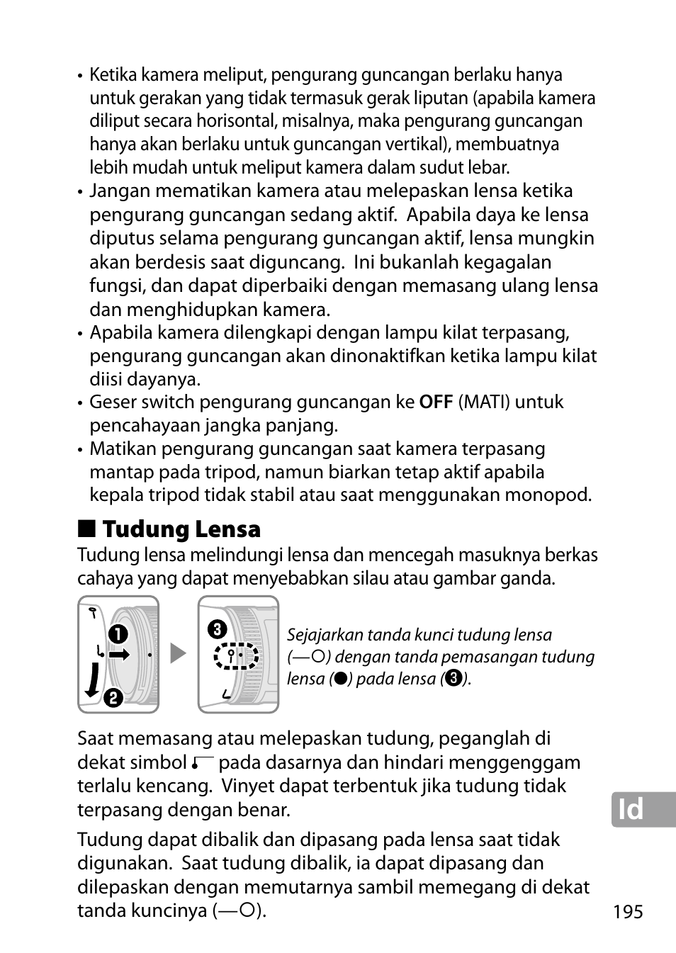 Tudung lensa | Nikon 24-85mm-f-35-45G-ED-VR-AF-S-Nikkor User Manual | Page 195 / 220
