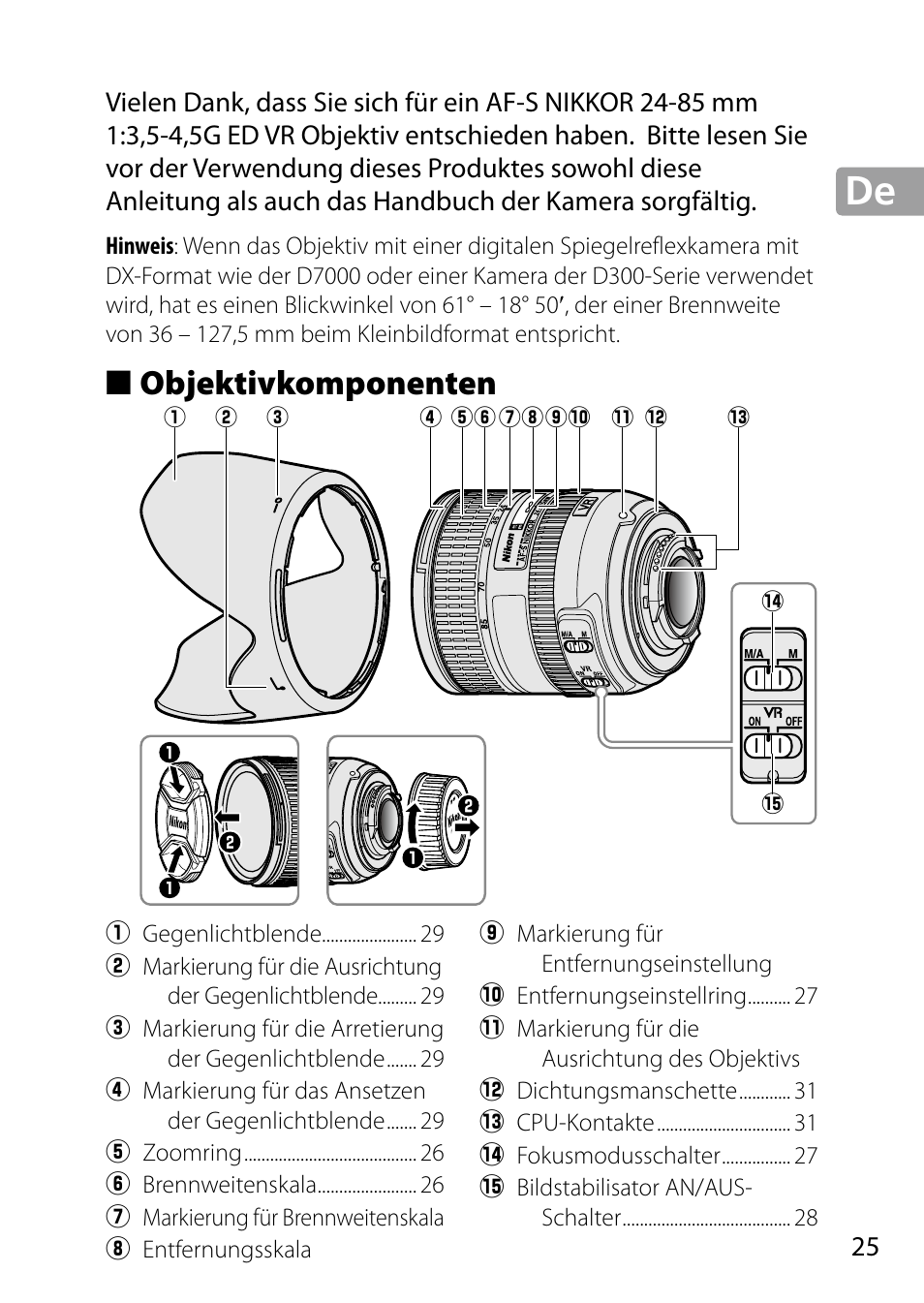 Objektivkomponenten | Nikon 24-85mm-f-35-45G-ED-VR-AF-S-Nikkor User Manual | Page 25 / 220