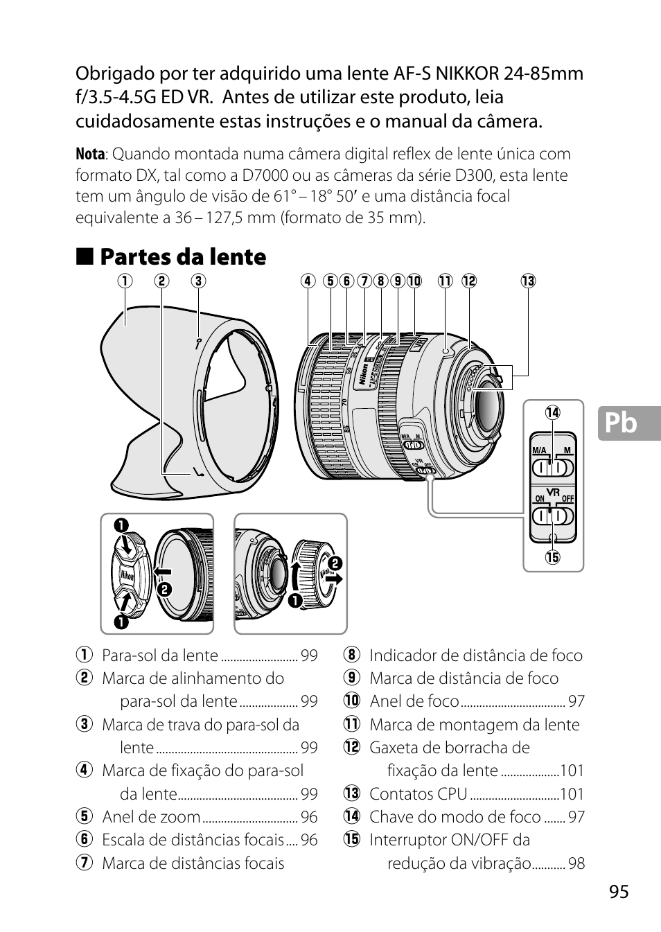 Partes da lente | Nikon 24-85mm-f-35-45G-ED-VR-AF-S-Nikkor User Manual | Page 95 / 220