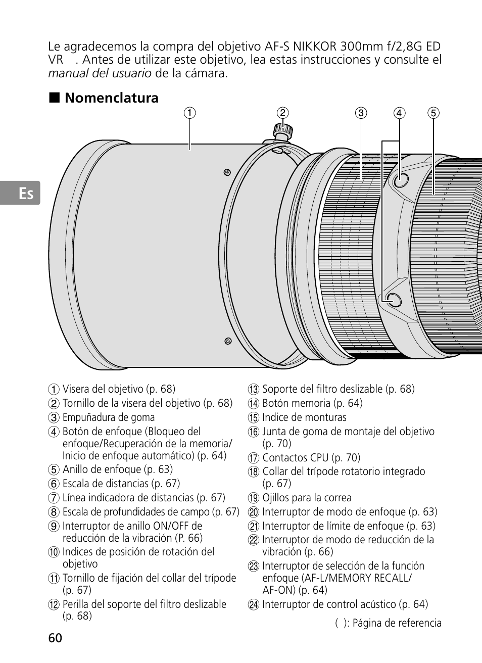 Jp en de fr es se ru nl it ck ch kr | Nikon 300mm-f-28G-ED-AF-S-VR-II-Nikkor User Manual | Page 60 / 204