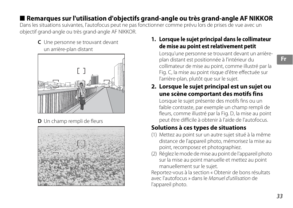 Solutions à ces types de situations | Nikon 10-24mm-f-35-45G-ED-AF-S-DX-Zoom-Nikko User Manual | Page 33 / 120