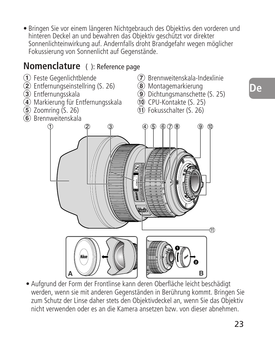 Nomenclature | Nikon 14-24mm-f28G-ED-AF-S-Nikkor User Manual | Page 23 / 118