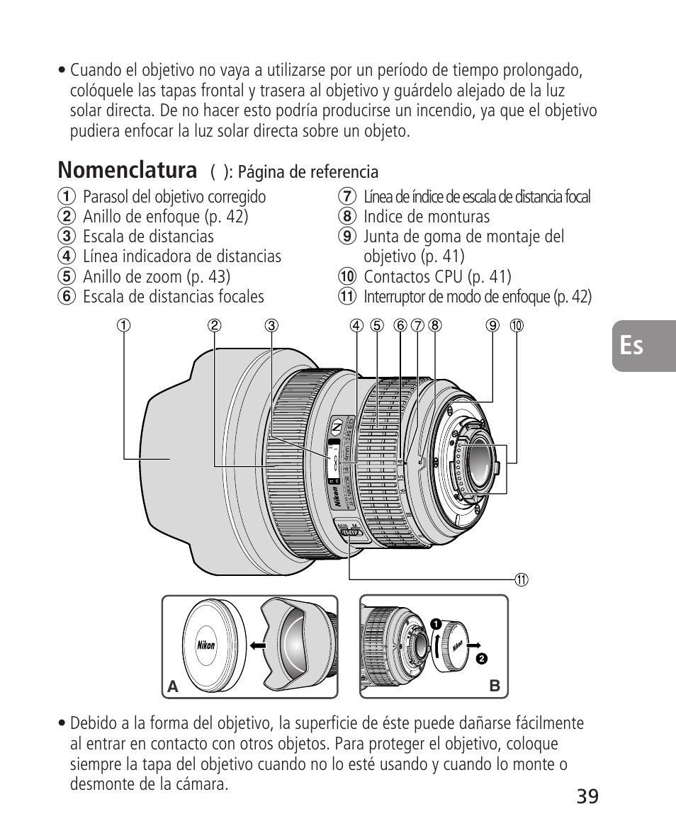 Nomenclatura | Nikon 14-24mm-f28G-ED-AF-S-Nikkor User Manual | Page 39 / 118