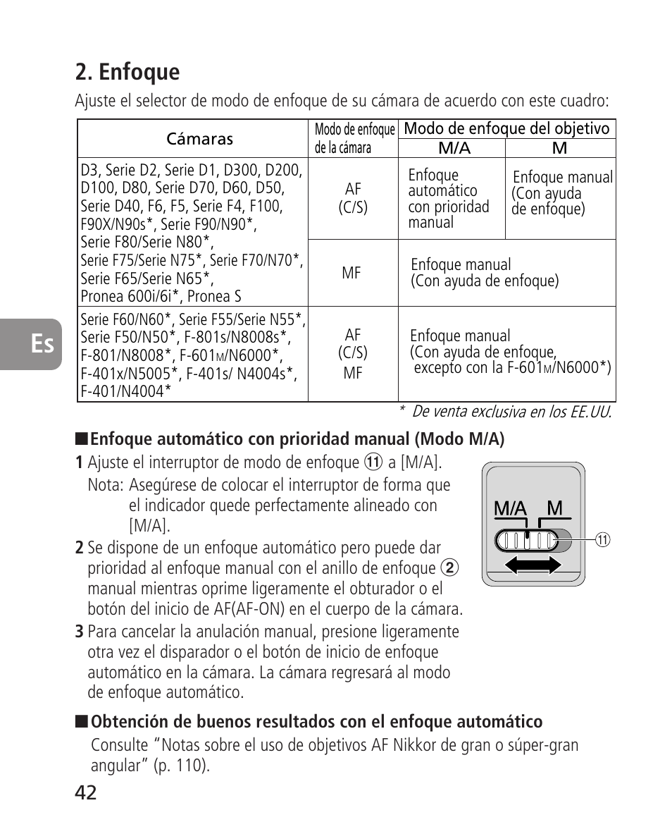 Enfoque | Nikon 14-24mm-f28G-ED-AF-S-Nikkor User Manual | Page 42 / 118