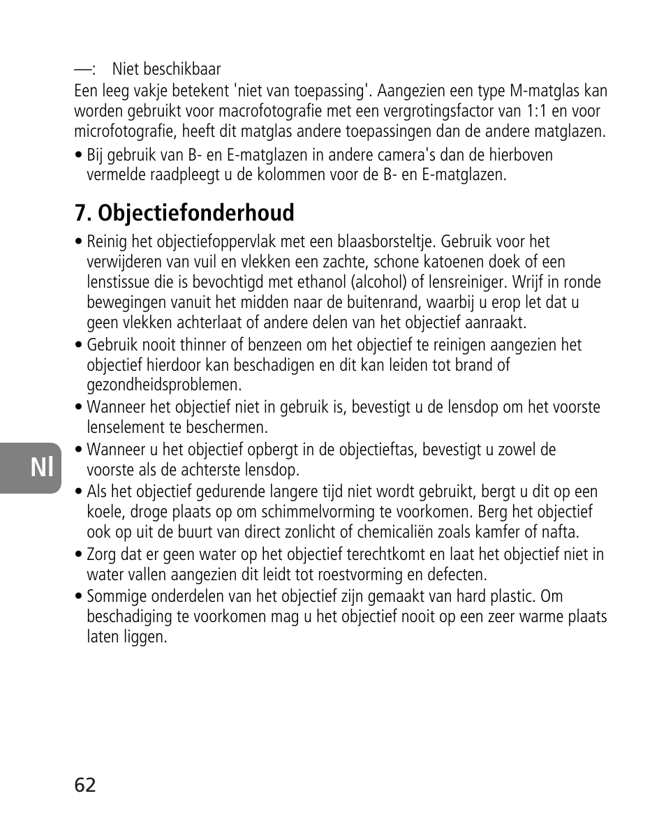 Objectiefonderhoud | Nikon 14-24mm-f28G-ED-AF-S-Nikkor User Manual | Page 62 / 118