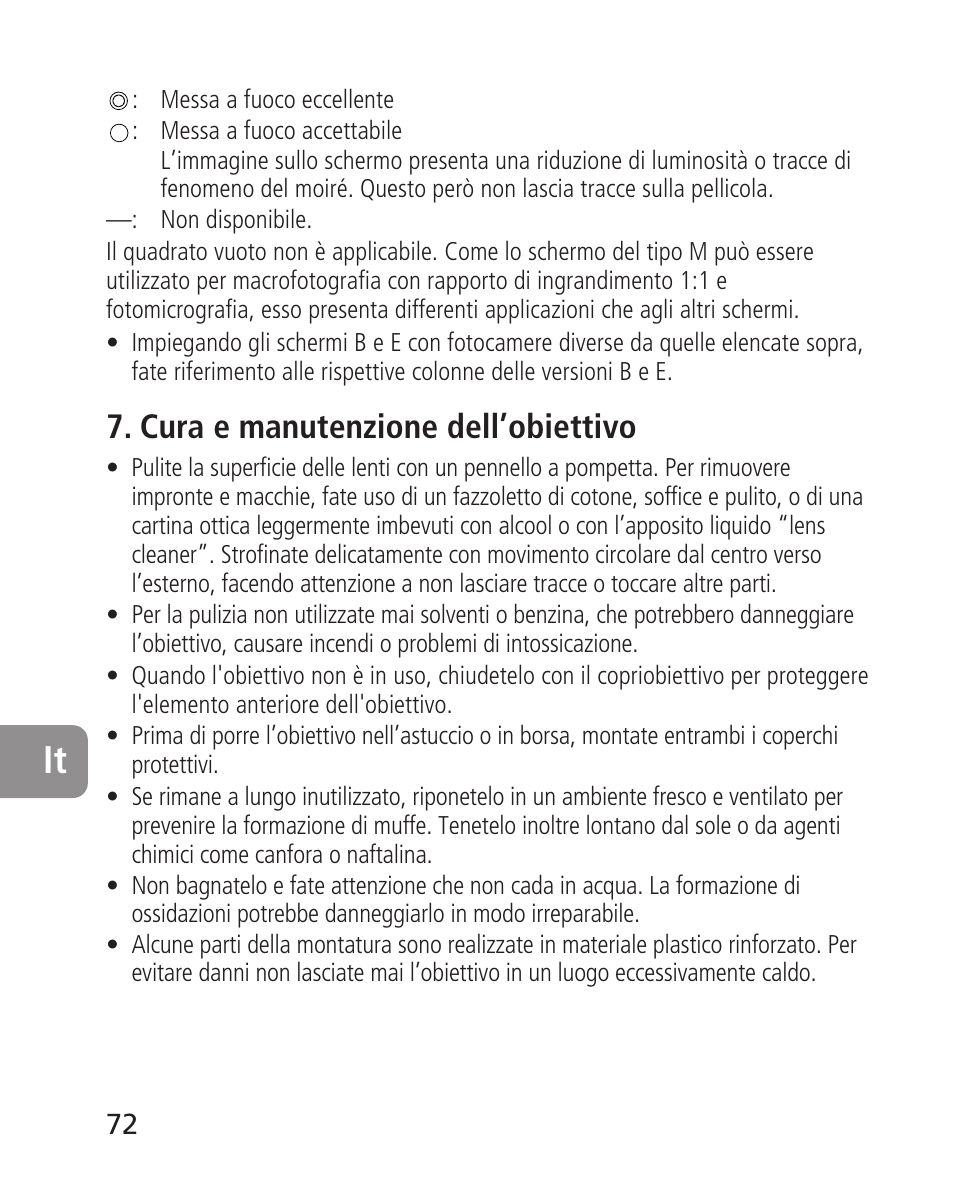 Cura e manutenzione dell’obiettivo | Nikon 14-24mm-f28G-ED-AF-S-Nikkor User Manual | Page 72 / 118