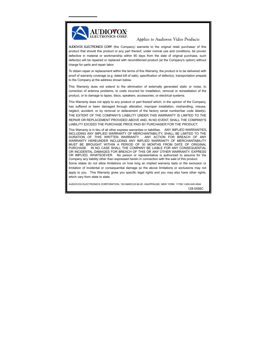Warranty | Audiovox D1750T User Manual | Page 31 / 32