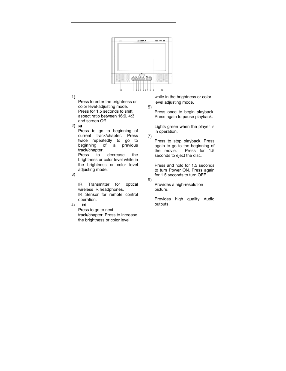 Screen and system panel controls | Audiovox D1750T User Manual | Page 9 / 32