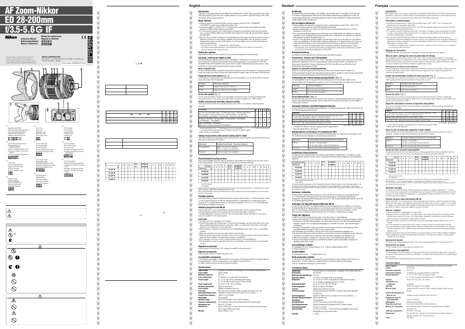 Nikon 28-200mm-f-35-56G-ED-IF-AF-Zoom-Nikkor User Manual | 2 pages