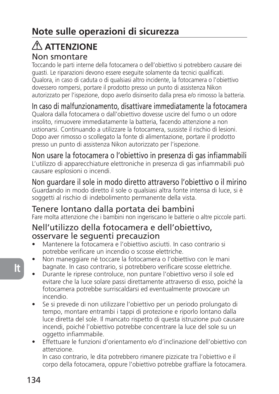 Attenzione | Nikon 24mm-f-35D-PC-E-Nikkor User Manual | Page 134 / 236