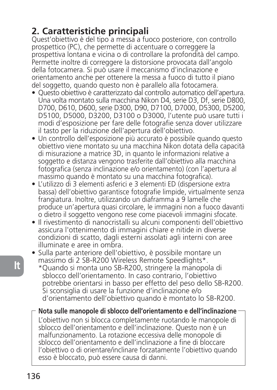 Caratteristiche principali | Nikon 24mm-f-35D-PC-E-Nikkor User Manual | Page 136 / 236